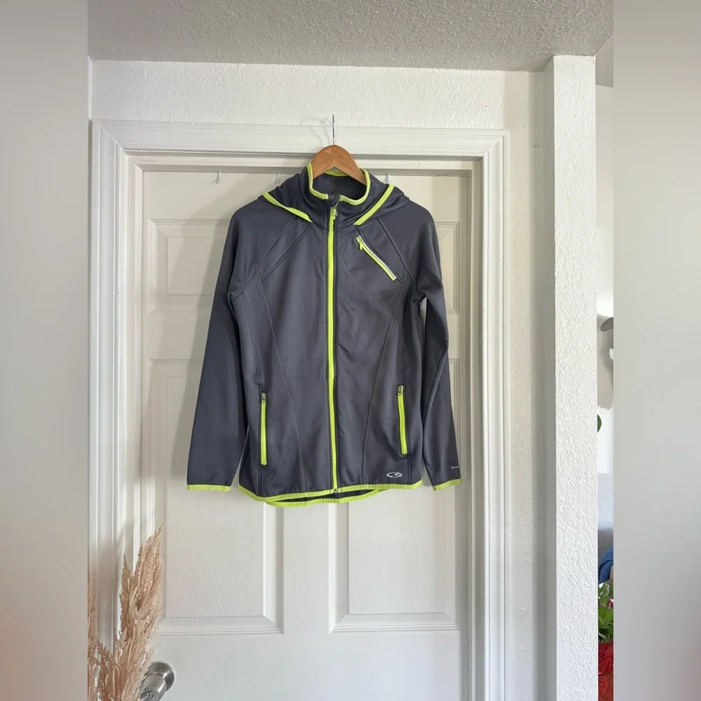 Champion Fleece Zip-Up, Gray & Green, Size Small